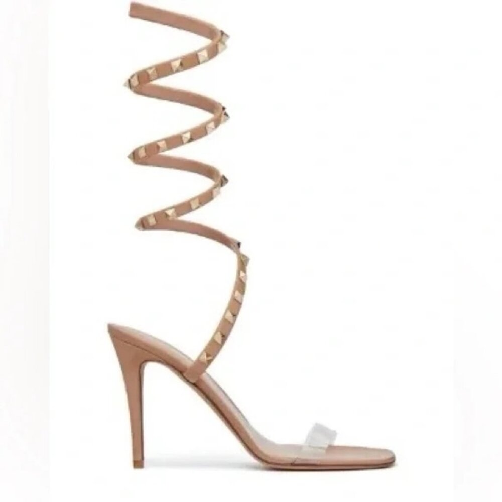Valentino Rockstud Studded PVC Leather Wrap Strap Heels Sandals Shoes - Picture 2 of 16